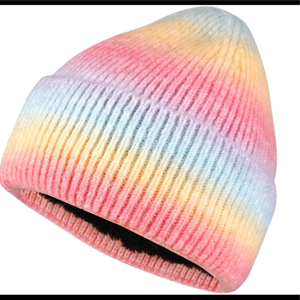 Pastel Rainbow fleece-lined beanie ❄️
